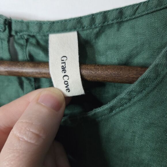 Grae Cove Green Linen Boxy Top Artsy Medium - Picture 3 of 7
